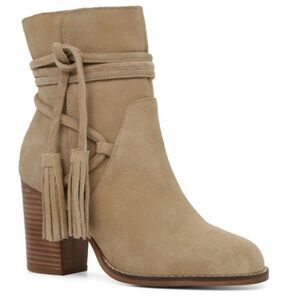 Aldo Womens Tassel Block Heel Suede Boots Ankle Bootie Size 10 Tan Heeled